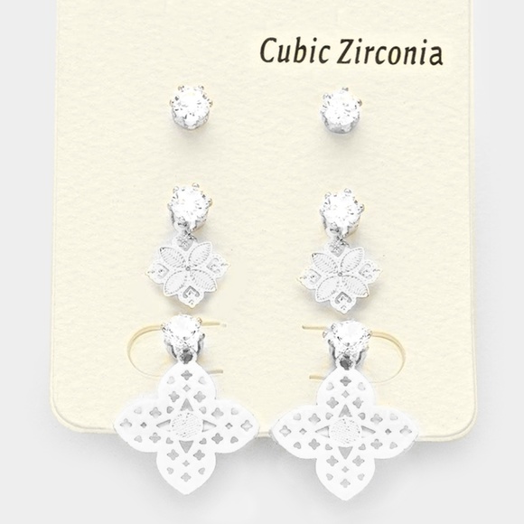Jewelry - Cubic Zirconia Clover Earring Set